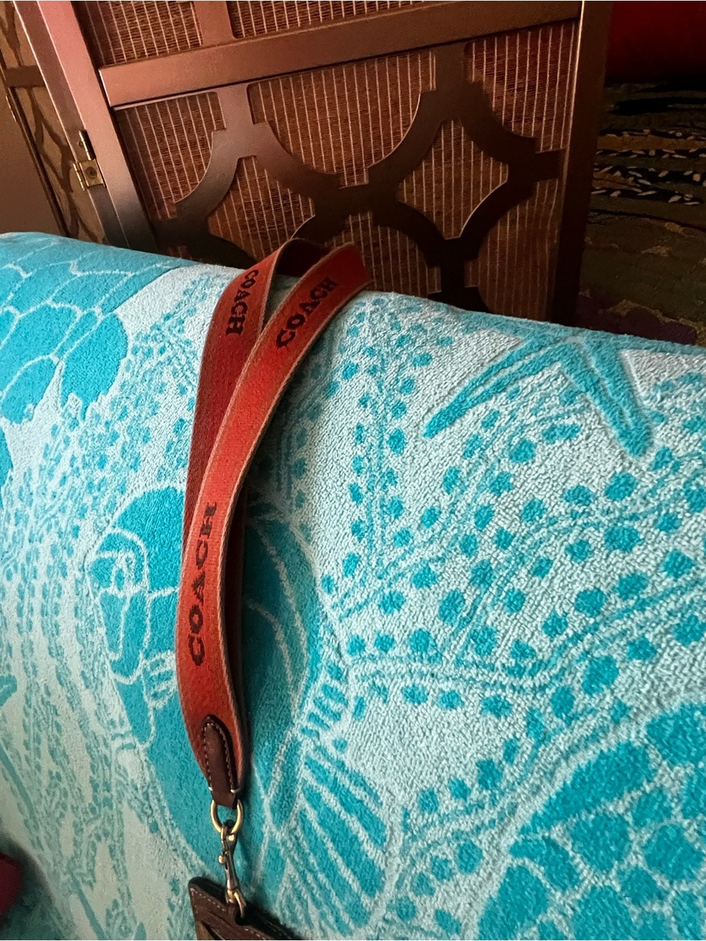 Coach Red and Brown Leather ID Lanyard with Clear Window - Picture 3 of 3